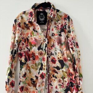 Cino Floral Print Button Front Lightweight Cotton Crinkle Blouse Women’s Size M